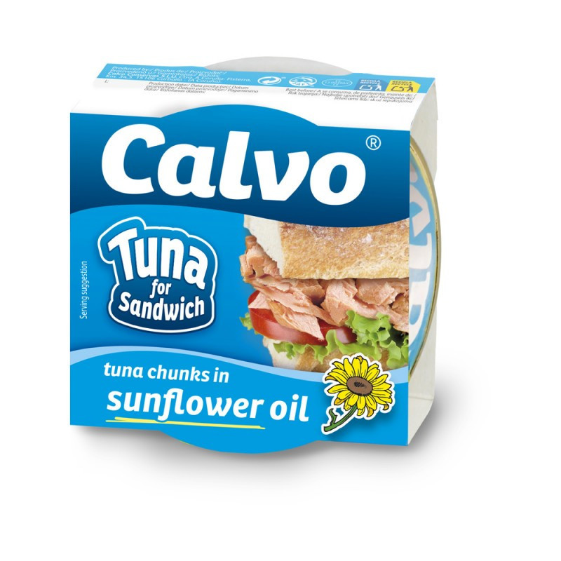 Tuno gabaliukai saulėgrąžų aliejuje Calvo, 142g