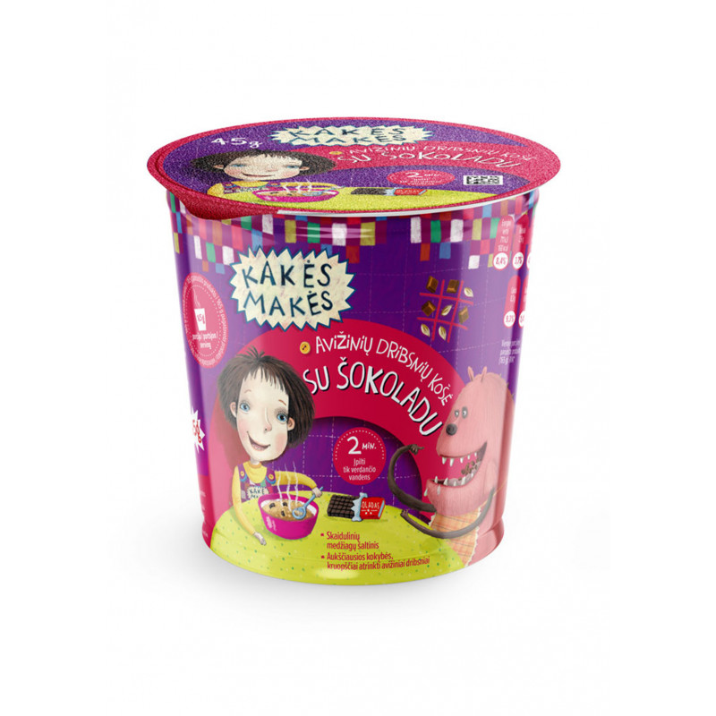 Greito paruošimo avižinių dribsnių košė  Kakė Makė  su šokoladu 45g