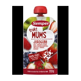 Vaisinė tyrė  Semper  nuo 6mėn., 110g su obuoliais, braškėmis ir mėlynėmis