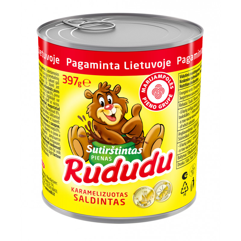 Karamelizuotas saldintas sutirštintas pienas RUDUDU 8%, 397g