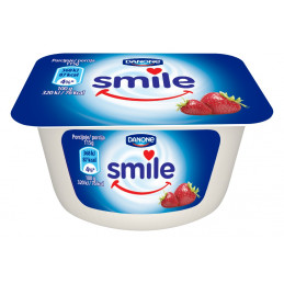 Braškių skonio pieno desertas Smile 115g su jogurtinėmis bakterijomis