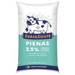 Pienas ŽVAIGŽDUTĖ 2,5% riebumo, 900ml, maišelyje