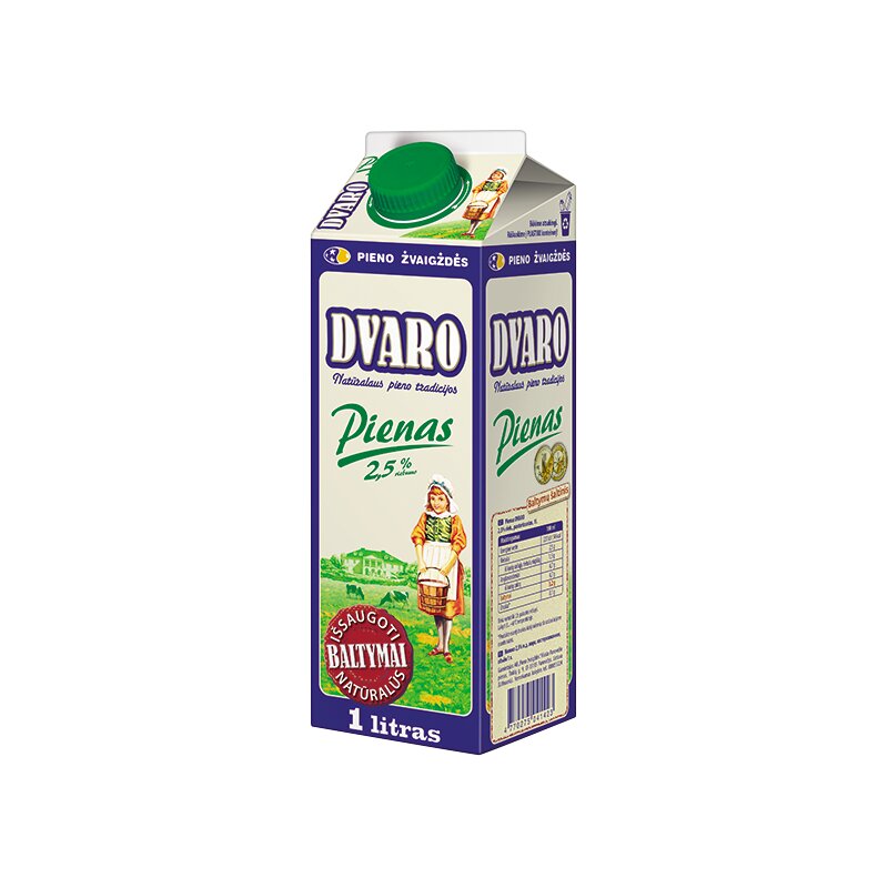 DVARO pienas 2.5% rieb., 1l
