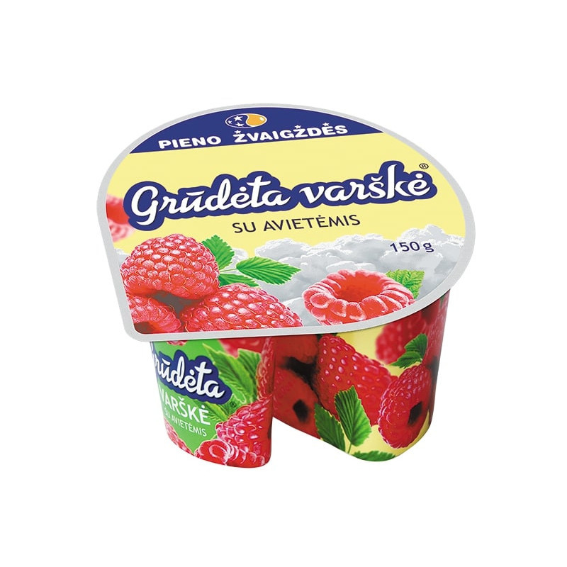 Grūdėta varškė su avietėmis, 7% rieb., 150g