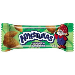 Glaistytas varškės sūrelis NYKŠTUKAS su vanilinu ir kepintais migdolais 45g 25%