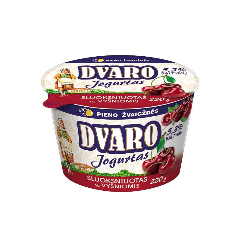Sluoksniuotas jogurtas DVARO su vyšniomis 2,8% rieb., 220g