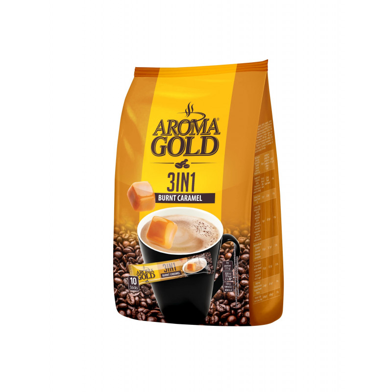 Skrudintos karamelės skonio tirpus gėrimas AROMA GOLD BURNT CARAMEL 3IN1