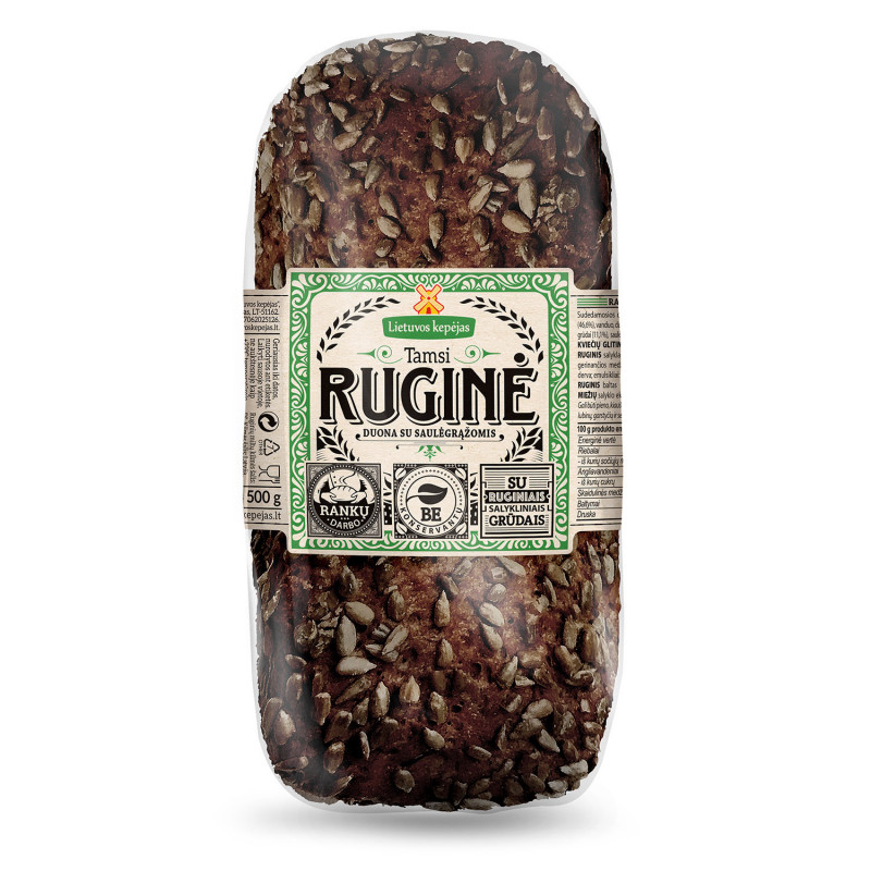 Ruginė tamsi duona su saulėgrąžomis, 500g