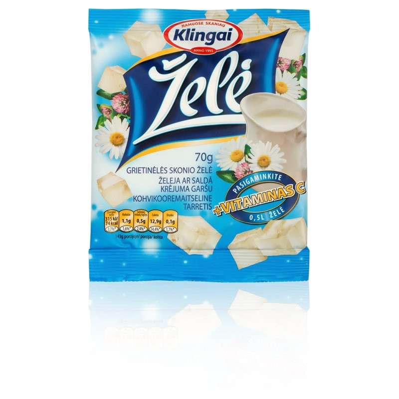 Želė grietinėlės skonio 70g +10 vitaminų /Klingai