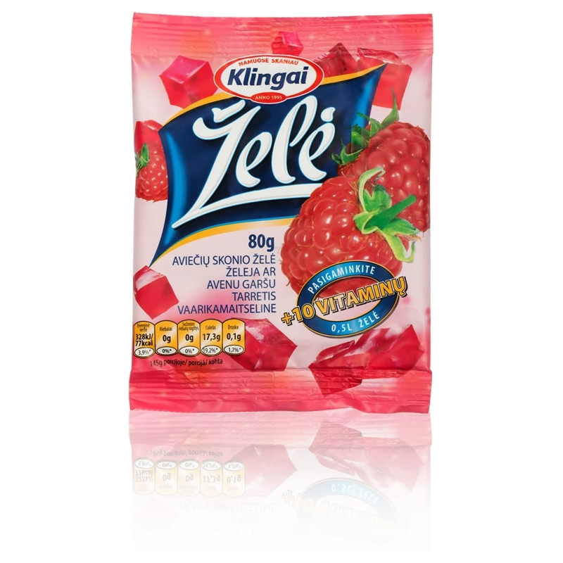 Želė aviečių skonio 80g +10 vitaminų /Klingai