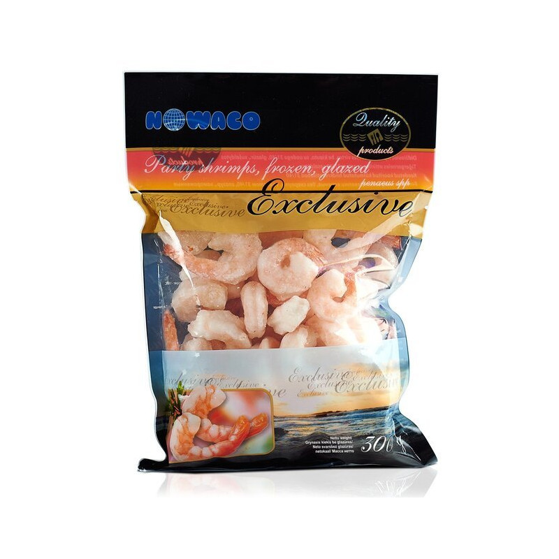 Šaldytos Didžiosios tigrinės krevetės virtos  Nowaco Exclusive  grynasis svoris 300g