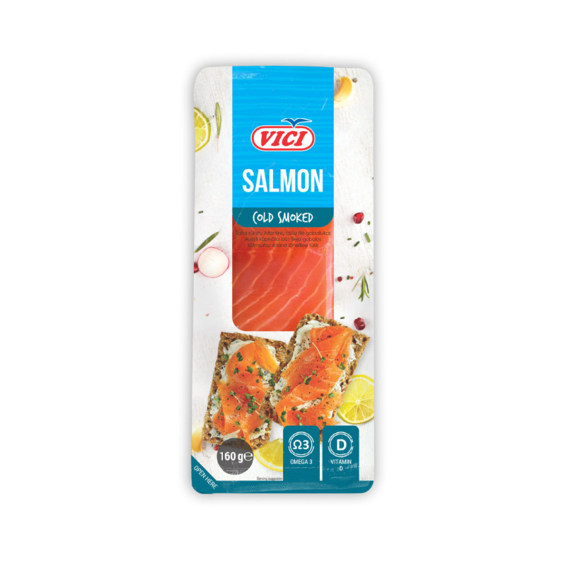 Šaltai rūkyti atlantinių lašišų filė gabaliukai VIČI, 160g