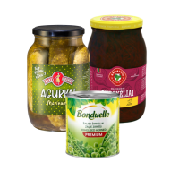 Konservuotos daržovės, sriubos, vaisiai, uogienės